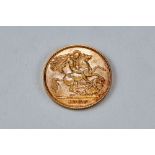 A 1908 GOLD HALF SOVEREIGN, Edward VII, approx 4 grams.