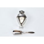 AN 18TH CENTURY DUTCH WHITE METAL CACHOU BOX of typical heart shape surmounted by a crown,