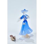 A 20th CENTURY MURANO GLASS FIGURE OF A FEMALE DANCER in a blue gown,