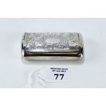 A VICTORIAN ENGRAVED SILVER SNUFF BOX with concealed flush hinge, maker: FM, Birmingham 1883.