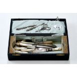 A PAIR OF STERLING SILVER HANDLED SCISSORS, and two silver handle MANICURE TOOLS,
