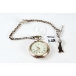 A LATE 19th/EARLY 20th CENTURY WHITE METAL CROWN WIND OPEN FACE POCKET WATCH with white enamel dial