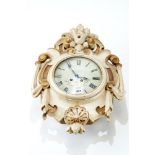 A LATE 19th CENTURY FRENCH CARTEL STYLE WALL CLOCK, twin train movement striking on a gong,