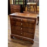 A 19th CENTURY CONTINENTAL MAHOGANY CHEST OF DRAWERS,