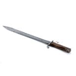 A LATE 19th CENTURY SEITENGEWELHR TYPE BAYONET, wooden grips and sawback fullered blade,