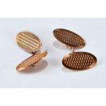 A PAIR OF LATE VICTORIAN OVAL 9CT ROSE-GOLD CUFF LINKS, maker: CJ, Birmingham 1899, approx 4.