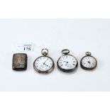 A 20th CENTURY SILVER-CASED CROWN WIND OPEN-FACE POCKET WATCH, with white enamel dial,