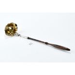 A FINE QUALITY 18TH CENTURY SILVER PUNCH LADLE with shaped gilded bowl and leaf capped socket with