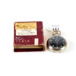 AN ELGIN TYPE A-8 NICKEL CASED STOPWATCH, 15 jewels, black dial with arabic numerals,