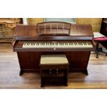 AN ART DECO STYLE EAVESTAFF "PIANETTE" MINI PIANO in a mahogany case with PIANO STOOL (2).