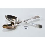 A PAIR OF GEORGE III SILVER TABLE SPOONS, engraved initials "WP", maker: T.W.