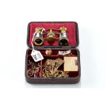 A 19th CENTURY MOROCCO LEATHER JEWELLERY BOX containing jewellery,