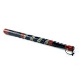 A GEORGE III EBONIZED TURNED WOODEN TRUNCHEON with polychrome, painted GR III Crown & "Kersey,