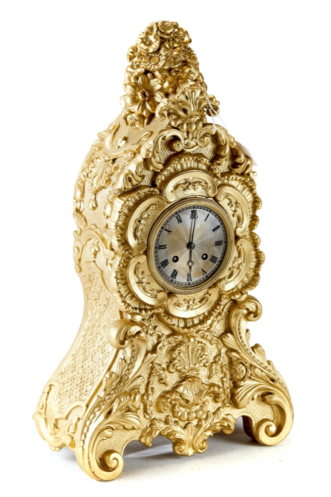 ROBLIN, PARIS, A 19th CENTURY ROCOCO INFLUENCE, GILT WOOD AND GESSO MANTEL CLOCK,