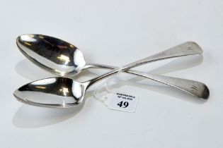 A PAIR OF GEORGE III SILVER TABLE SPOONS, engraved initial "H", maker: WE/WF, London 1804,