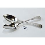 A PAIR OF GEORGE III SILVER TABLE SPOONS, engraved initial "H", maker: WE/WF, London 1804,