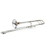 A SILVER PLATED TROMBONE by Besson & Co, London.