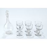 A SET OF SIX 19th CENTURY GLASS GOBLETS with slice-cut stems, each 5 1/4" high,