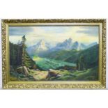 A 20th century oil on canvas depicting a mountainous landscape scene Please Note - we do not make