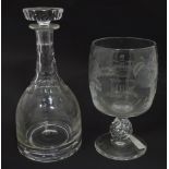 Two items of glass comprising a goblet and decanter (2) Please Note - we do not make reference to