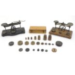 Late 19th / early 20thC postal scales with a quantity of assorted weights. Please Note - we do not