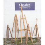 Five late 20thC artist's easels. The largest approx. 20" tall (5) Please Note - we do not make