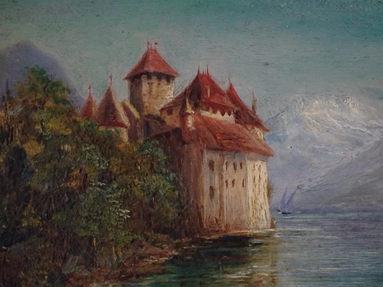 20th century, Swiss School, Oil on panel, Chateau Chillon, Switzerland, A view of Chillon Castle - Bild 3 aus 6