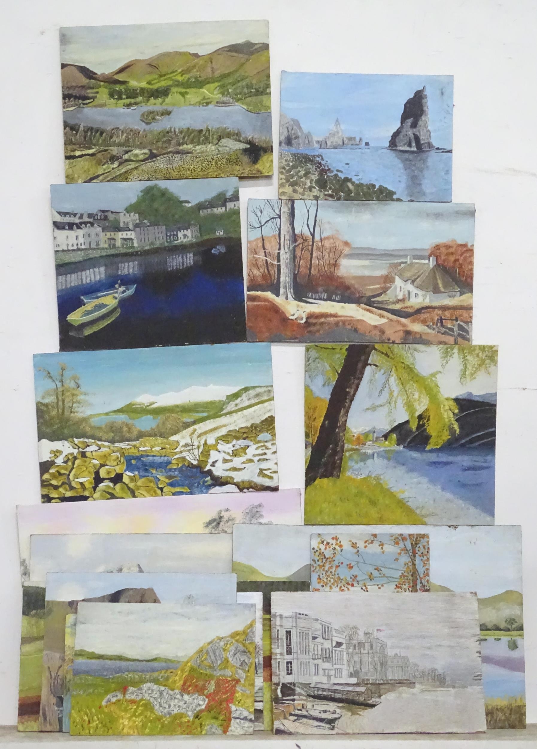 A quantity of oil / acrylic on board paintings depicting coastal and rural scenes some titled, to