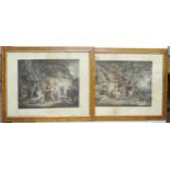 Two prints after George Morland comprising The Happy Cottagers, and Cottagers, in maple frames. (