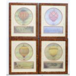 Four framed ballooning prints titled Admiral Stock's Aerial Adventure, The Flight of Charles