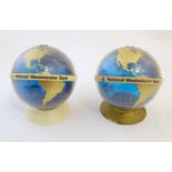 Two National Westminster ( Nat West ) Bank advertising money boxes formed as globes, each marked