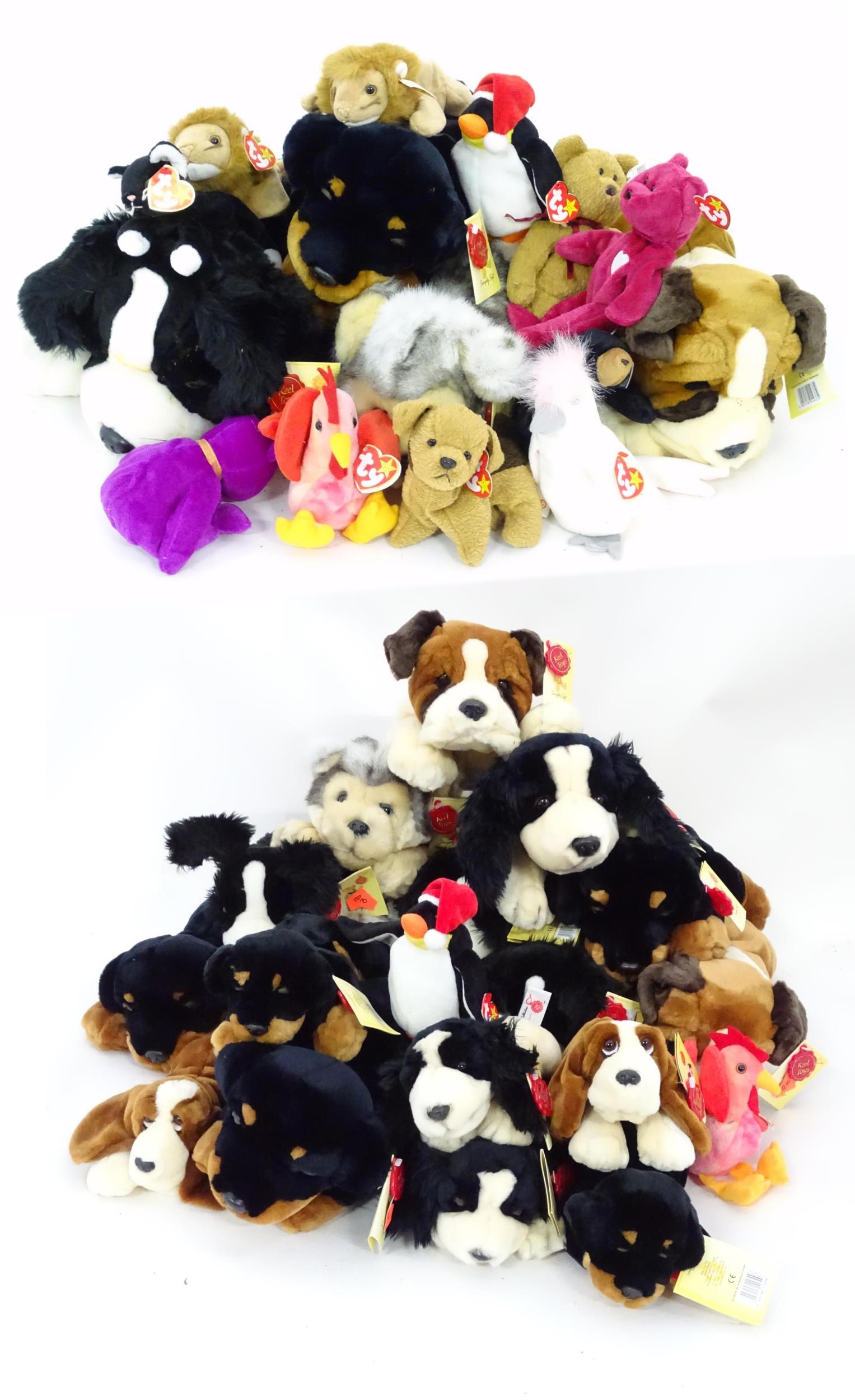 A quantity of Keel Toys and TY Beanie Baby soft toys, to include Millenium bear, Strut the cockerel,