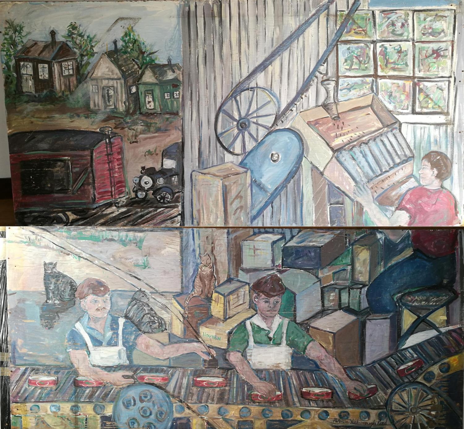 Patricia Yarborough Reed, 20thC, American School, Mural, Box & Label Machine, sponsored by the First