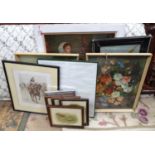 A quantity of assorted prints to include a portrait of Florence Nightingale, knight on horseback,