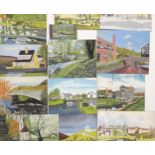 A quantity of assorted oil on board paintings to include rural pastoral subjects, some titled to