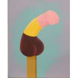 An acrylic on canvas depicting an abstract phallus / ice cream. Indistinctly signed Krink ? 2002