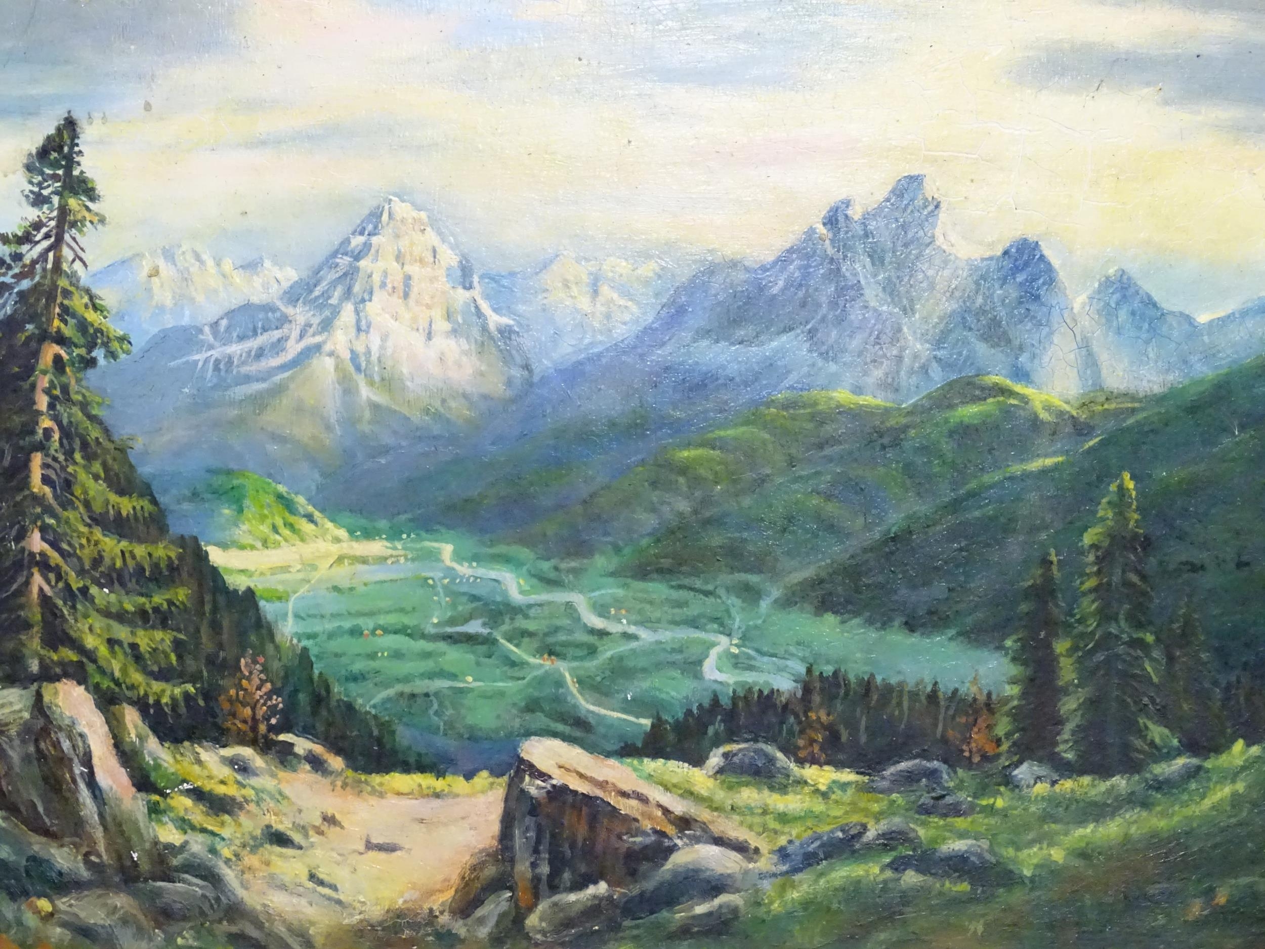 A 20th century oil on canvas depicting a mountainous landscape scene Please Note - we do not make - Bild 4 aus 5