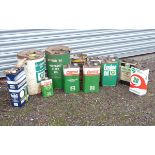 A quantity of assorted vintage oil cans to include BP Flushing Oil, Hypoid 90 Filtrate Fleet oil,