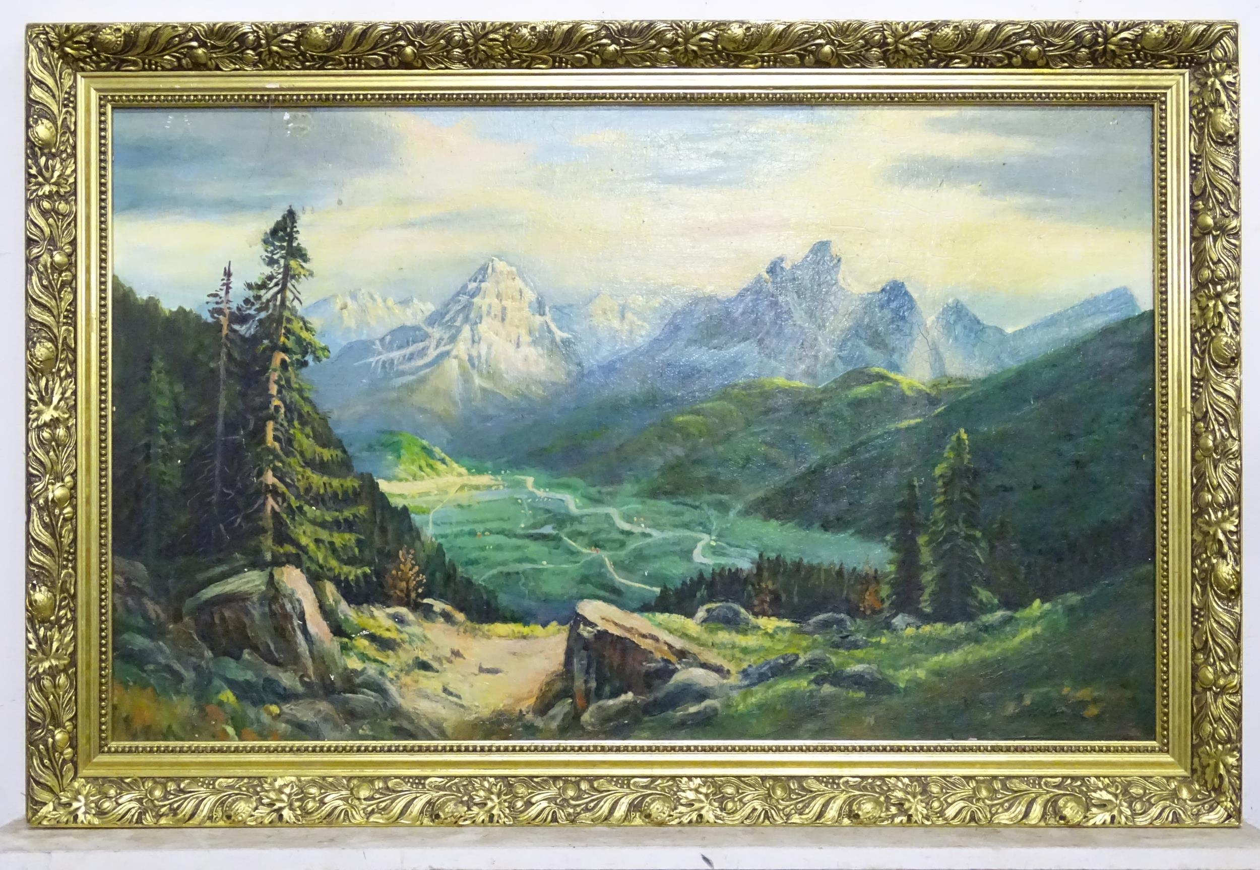 A 20th century oil on canvas depicting a mountainous landscape scene Please Note - we do not make - Bild 3 aus 5