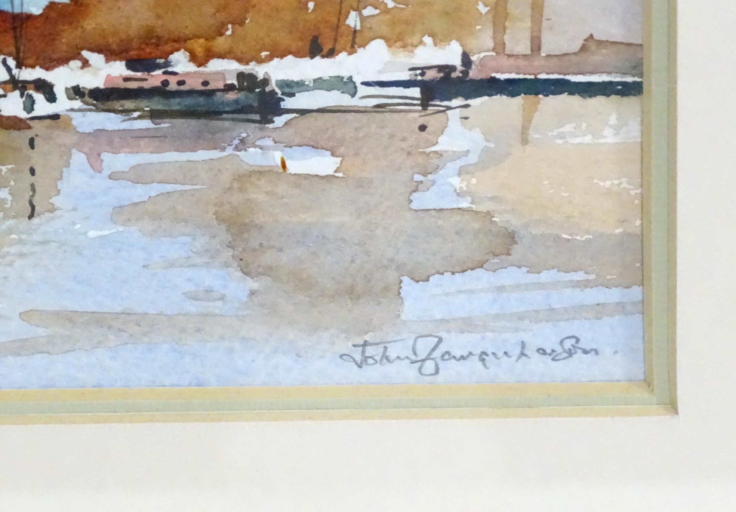 John Farquharson, 20th century, Watercolour, A harbour scene with boats at sunset. Signed lower - Image 4 of 4