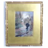 A. Macbeth, Early 20th century, Watercolour, Wet Weather, A country road with a gentleman with an