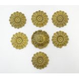 Six early 20thC cast and gilded furniture hardware / mounts of rosette / roundel form with