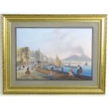 Manner of Salvatore Candido, 19th century, Gouache, A view of fishermen, horse and carts, figures