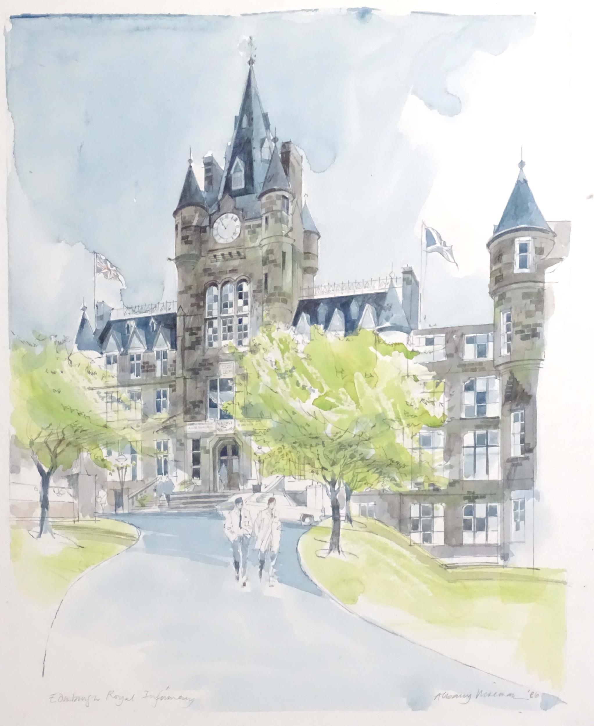 Albany Wiseman (1930-2021), Watercolour, Edinburgh Royal Infirmary. Signed, titled and dated (19) - Image 3 of 5