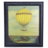 20th century, Colour print, The Flight of Charles Lacquehay, Paris 1802, A hot air balloon flying