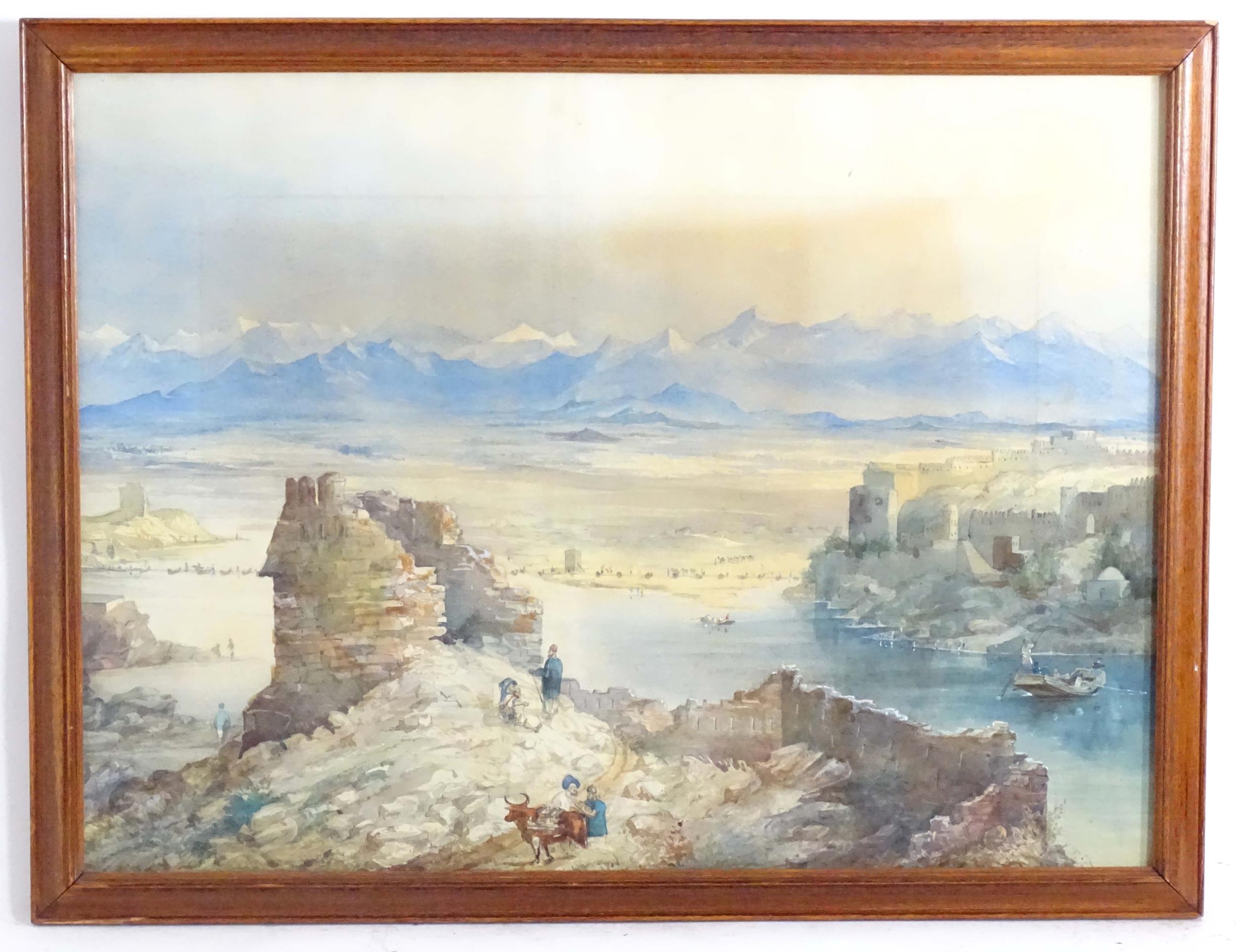 19th century, Topographical School, Watercolour, A Colonial East Asian landscape view of a