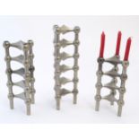 A quantity of vintage / retro / mid century modernist modular / stacking candleholders /