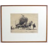 George Soper (1870-1942), Drypoint etching, Summer, The Last Load, A hay cart pulled by two horses