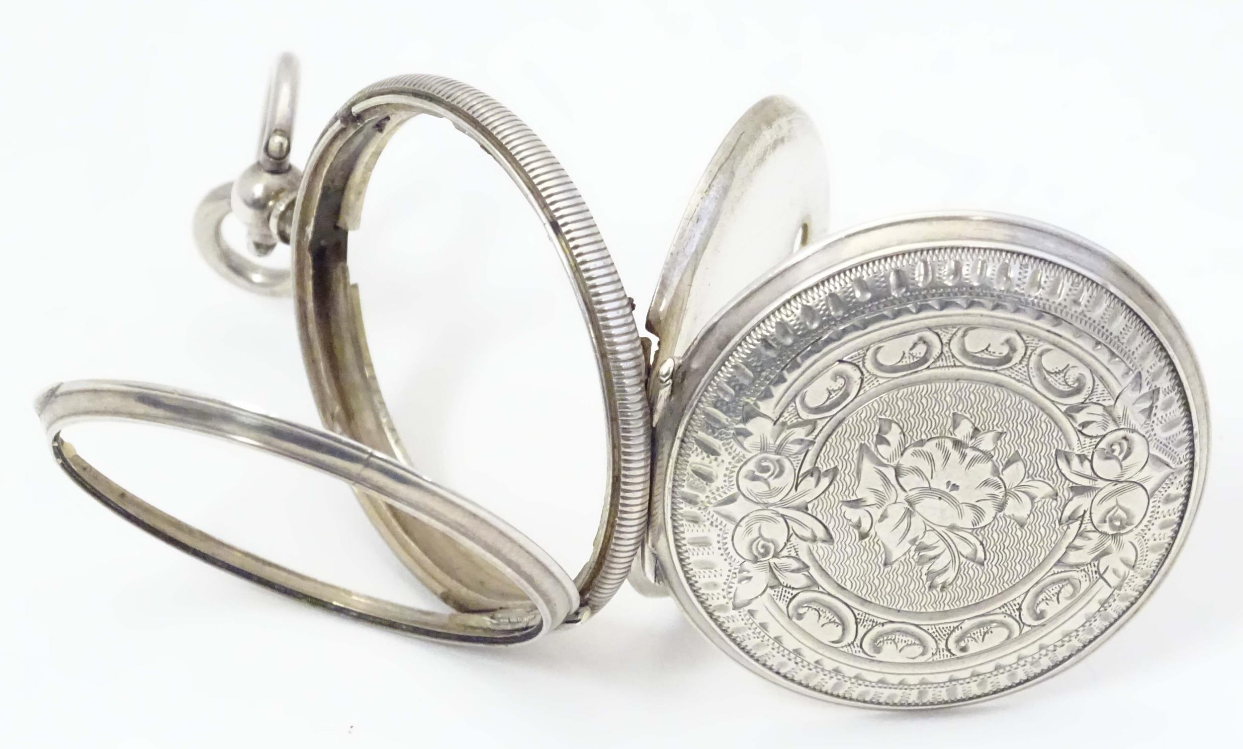 A white metal pocket watch. Approx. 1 1/2" diameter Please Note - we do not make reference to the - Image 6 of 7