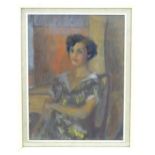 20th century, Pastel on paper, A portrait of a seated woman. Approx. 19 1/2" x 14 1/2" Please Note -